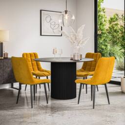 More4Homes Arlo Concrete Table Top W Black Legs + Nova Velvet Dining Chair Set Of 4 in Mustard - thumbnail 1