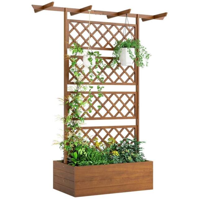 VOGREX Wooden Trellis Planter, Raised Garden Bed for Climbing Plants in Brown - image 1