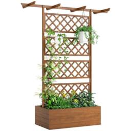 VOGREX Wooden Trellis Planter, Raised Garden Bed for Climbing Plants in Brown - thumbnail 1