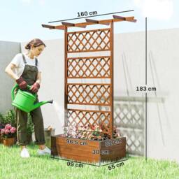 VOGREX Wooden Trellis Planter, Raised Garden Bed for Climbing Plants in Brown - thumbnail 2