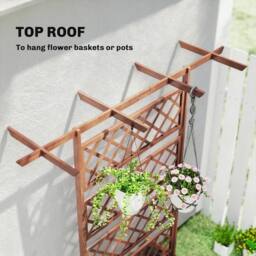 VOGREX Wooden Trellis Planter, Raised Garden Bed for Climbing Plants in Brown - thumbnail 4