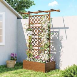 VOGREX Wooden Trellis Planter, Raised Garden Bed for Climbing Plants in Brown - thumbnail 3