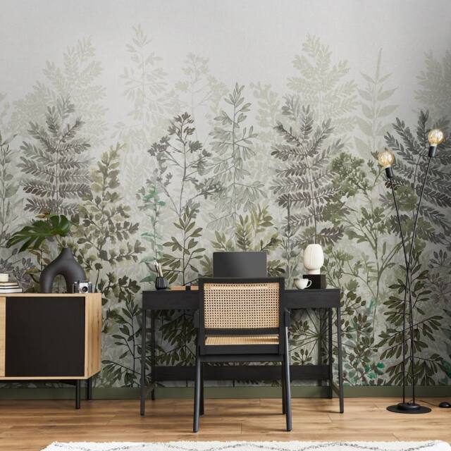 Superfresco Easy Leaf Silhouette Sage Print To Order 3m x 2.8m Mural in Green - image 1