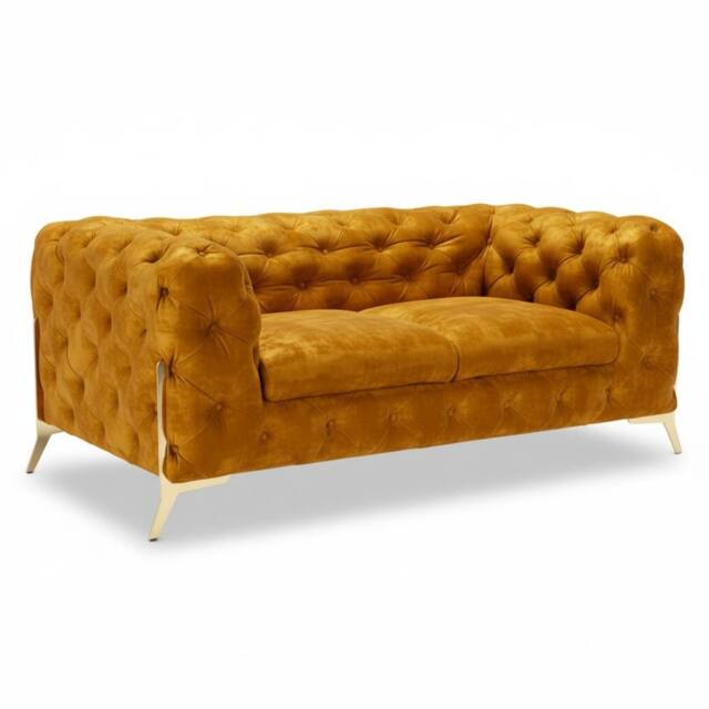 Stratus Interiors Italian Chesterfield Sofa Plush Velvet UK Manufactured in Gold - Size: 2 Seater - image 1