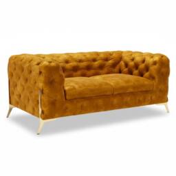 Stratus Interiors Italian Chesterfield Sofa Plush Velvet UK Manufactured in Gold - Size: 2 Seater - thumbnail 1