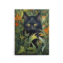 "Artery8 Cat & Flowers Art Nouveau Canvas Wall Art Print in Green - Size: W24"" x H32""" - thumbnail 1