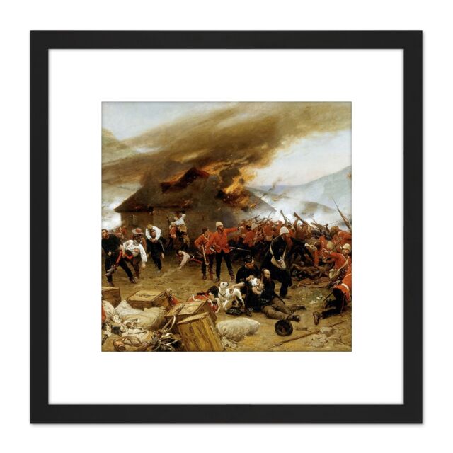 Artery8 De Neuville Defence Rorke's Drift Painting 8X8 Inch Square Wooden Framed Wall Art Print Picture with Mount in Black - image 1