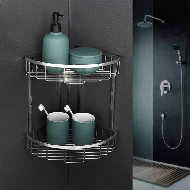 Nordara 2 Tier Stainless Steel Corner Shower Bathroom Shelf Organizer Basket in Silver - image 1