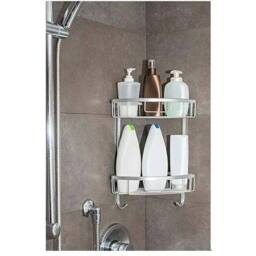 Nordara 2 Tier Stainless Steel Corner Shower Bathroom Shelf Organizer Basket in Silver - thumbnail 3
