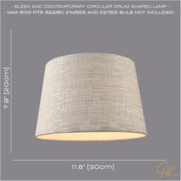 Happy Homewares Silver Grey Jacquard Cotton Drum Lamp Shade for Lamp Base or Pendant - Size: 12 inches - thumbnail 6