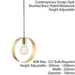 Loops Hanging Ceiling Pendant Light Brushed Brass Hoop Shade Industrial Chic Lamp in Metallics - thumbnail 2