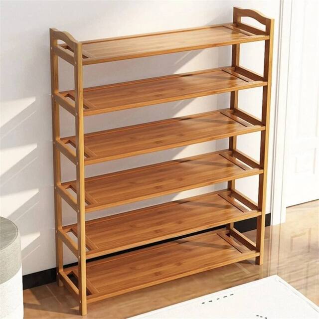 SPETLEK 6-Tier Bamboo Shoe Rack Wooden Footwear Storage Organizer Stand in Brown - Size: 100 cm x 100 cm - image 1