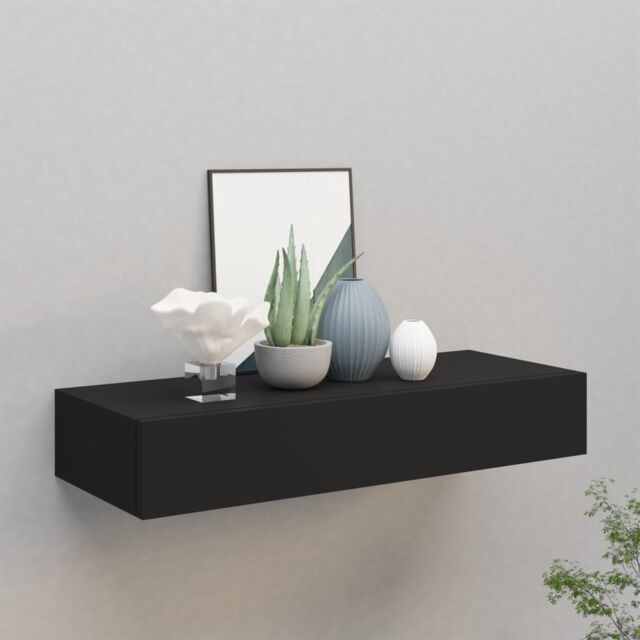 Berkfield Home Wall-mounted Drawer Shelf Black 60x23.5x10cm MDF - Size: 60x23.5x10 cm - image 1