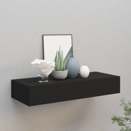 Berkfield Home Wall-mounted Drawer Shelf Black 60x23.5x10cm MDF - Size: 60x23.5x10 cm - thumbnail 1