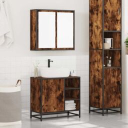 Berkfield Home 2 Piece Bathroom Furniture Set Smoked Oak Engineered Wood in Brown - thumbnail 3