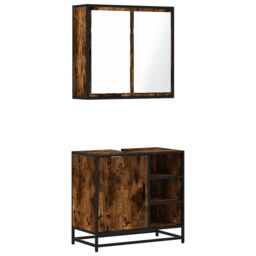 Berkfield Home 2 Piece Bathroom Furniture Set Smoked Oak Engineered Wood in Brown - thumbnail 2
