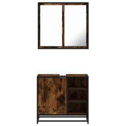 Berkfield Home 2 Piece Bathroom Furniture Set Smoked Oak Engineered Wood in Brown - thumbnail 5