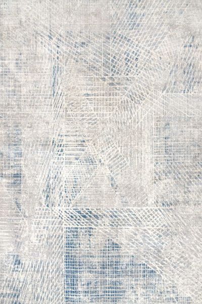 Kukoon Silver Grey Blue Distressed Abstract Geometric Motif Rug in Light Grey - Size: 60 cm x 110 cm - image 1
