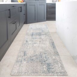 Kukoon Silver Grey Blue Distressed Abstract Geometric Motif Rug in Light Grey - Size: 60 cm x 110 cm - thumbnail 6