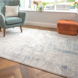 Kukoon Silver Grey Blue Distressed Abstract Geometric Motif Rug in Light Grey - Size: 60 cm x 110 cm - thumbnail 2