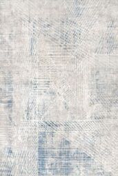 Kukoon Silver Grey Blue Distressed Abstract Geometric Motif Rug in Light Grey - Size: 60 cm x 110 cm - thumbnail 1