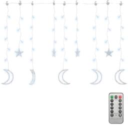 Berkfield Home Star & Moon Fairy Lights Remote Control 138 LED Cold White in Clear - thumbnail 2
