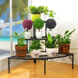Kelvenix 3 Tier Metal Plant Stand Corner Step Shelf Flower Pot in Black - thumbnail 4