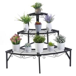 Kelvenix 3 Tier Metal Plant Stand Corner Step Shelf Flower Pot in Black