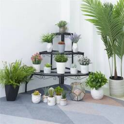Kelvenix 3 Tier Metal Plant Stand Corner Step Shelf Flower Pot in Black - thumbnail 5