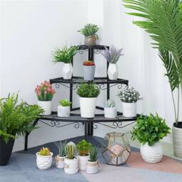 Kelvenix 3 Tier Metal Plant Stand Corner Step Shelf Flower Pot in Black - thumbnail 3