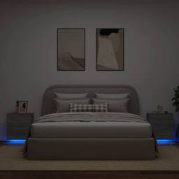 Berkfield Home Decorative Bedside Cabinets with LED Lights 2 pcs Grey Sonoma Eng - thumbnail 2