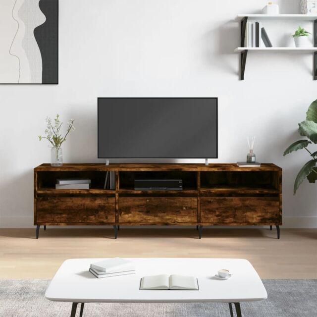 Berkfield Home TV Cabinet Smoked Oak 150x30x44.5 cm Engineered Wood in Brown - image 1