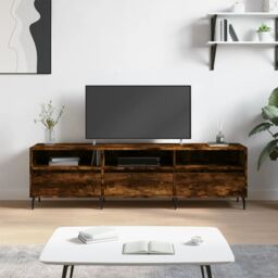 Berkfield Home TV Cabinet Smoked Oak 150x30x44.5 cm Engineered Wood in Brown - thumbnail 1