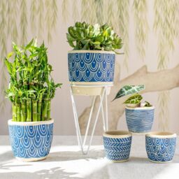 Sass & Belle Blue Wave Cement Planter With Wire Stand - thumbnail 4