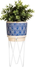 Sass & Belle Blue Wave Cement Planter With Wire Stand - thumbnail 2