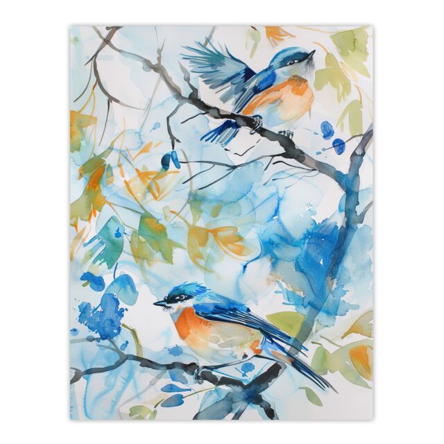 "Artery8 Eastern Bluebirds in Tree Watercolour Bird Lover Wall Art Print in Blue - Size: W18"" x H24""" - image 1