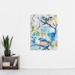 "Artery8 Eastern Bluebirds in Tree Watercolour Bird Lover Wall Art Print in Blue - Size: W18"" x H24""" - thumbnail 4