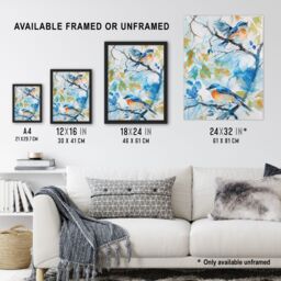 "Artery8 Eastern Bluebirds in Tree Watercolour Bird Lover Wall Art Print in Blue - Size: W18"" x H24""" - thumbnail 3