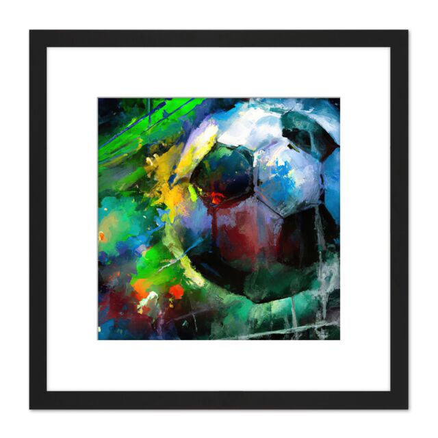 Artery8 Back of the Net Football Soccer Score Goal Abstract Sport Painting Square Wooden Framed Wall Art Print Picture 8X8 Inch in Black - image 1