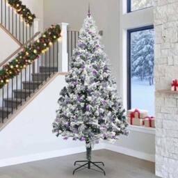 Berkfield Home Christmas Tree with 300 LEDs with Stand White 300 cm PVC - thumbnail 1
