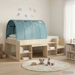 Berkfield Home Bed Frame with Tunnel 3 pcs Sonoma Oak & Light Blue in Brown - thumbnail 1