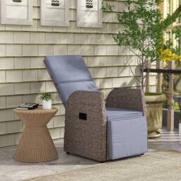OUTSUNNY Outdoor Recliner Chair w/ Cushion Rattan Reclining Lounge Chair in Brown - thumbnail 1