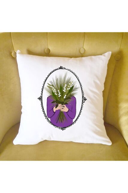 Afewhometruths May Birth Flower Cushion in Off-White - Size: 40 cm x 40 cm