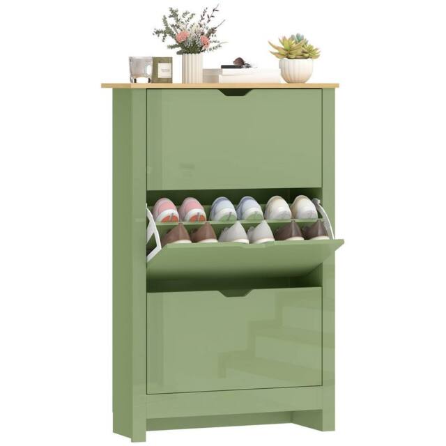 KORVIXA Shoe Storage Cabinet Tabletop High Gloss Green 3 Drawers - image 1
