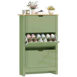 KORVIXA Shoe Storage Cabinet Tabletop High Gloss Green 3 Drawers - thumbnail 1