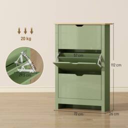 KORVIXA Shoe Storage Cabinet Tabletop High Gloss Green 3 Drawers - thumbnail 2