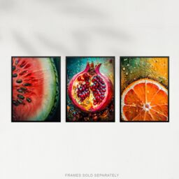 Artery8 Wall Art Print Set of 3 Fruit Paintings Study Orange Pomegranate Watermelon Living Room Poster s Pack - Size: A4 - thumbnail 5