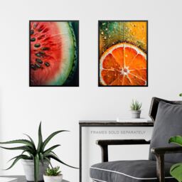 Artery8 Wall Art Print Set of 3 Fruit Paintings Study Orange Pomegranate Watermelon Living Room Poster s Pack - Size: A4 - thumbnail 6
