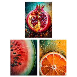 Artery8 Wall Art Print Set of 3 Fruit Paintings Study Orange Pomegranate Watermelon Living Room Poster s Pack - Size: A4 - thumbnail 1