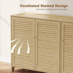 NESTLUNE Bamboo Shoe Cabinet with Louvered Doors in Brown - Size: 100 cm x 15 cm - thumbnail 4